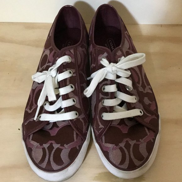 Coach Burgundy/Maroon Logo Lace-Up Sneakers - Picture 2 of 6